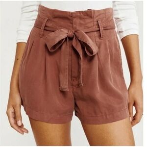 Abercrombie & Fitch Paperbag High Rise Pleated Shorts Preppy Terracotta XS